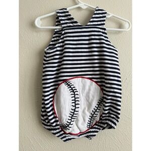 All Mine Baby Boy Baseball Stripe Bubble Romper Navy  6/9M